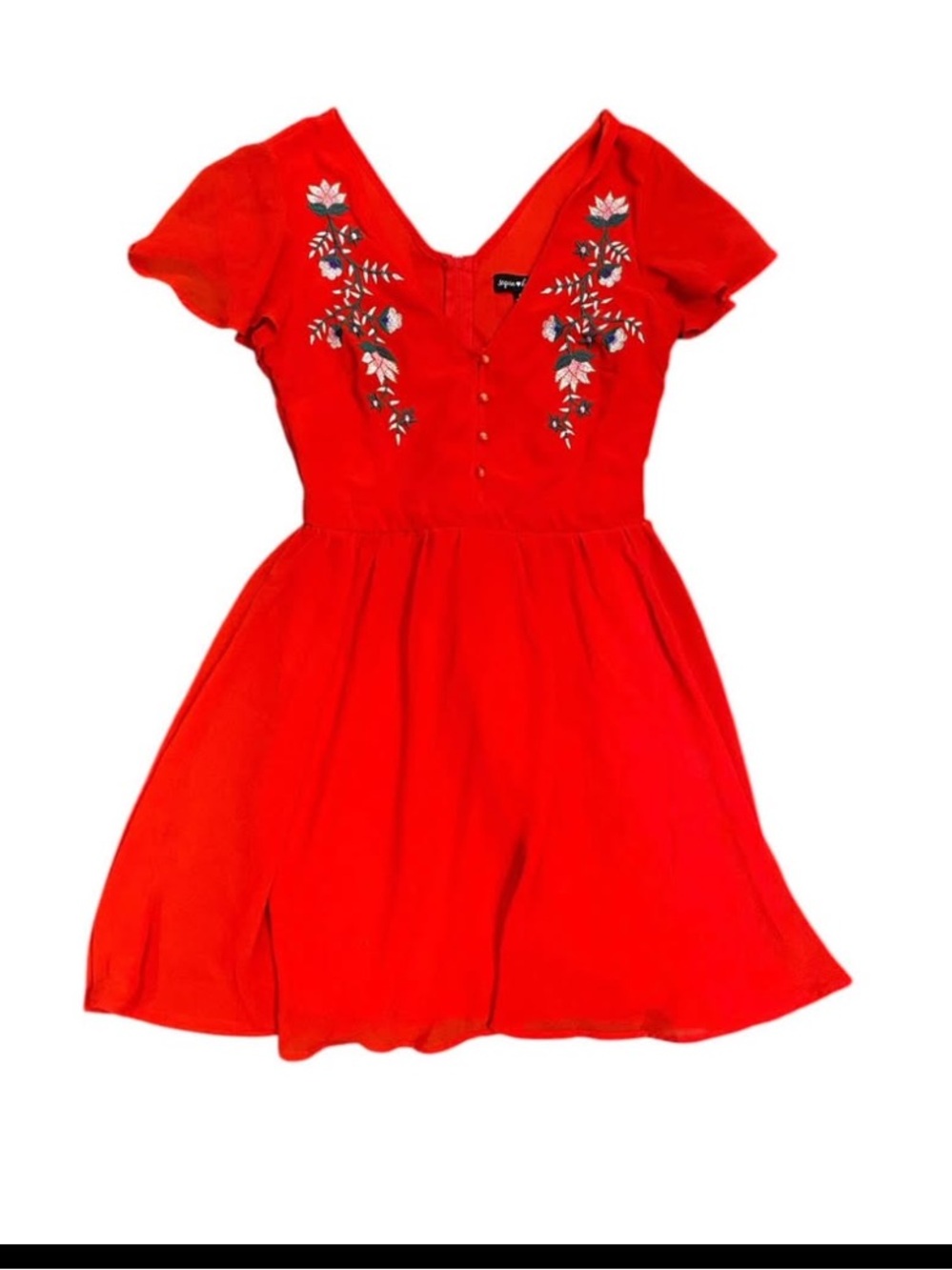 Sequin Hearts Red Embroidered V-Neck Midi Dress